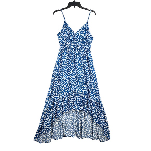 💚10 Womens Blue Floral Sundress Maxi Dress Spaghetti Strap Ruffle L & XXL - Picture 1 of 11